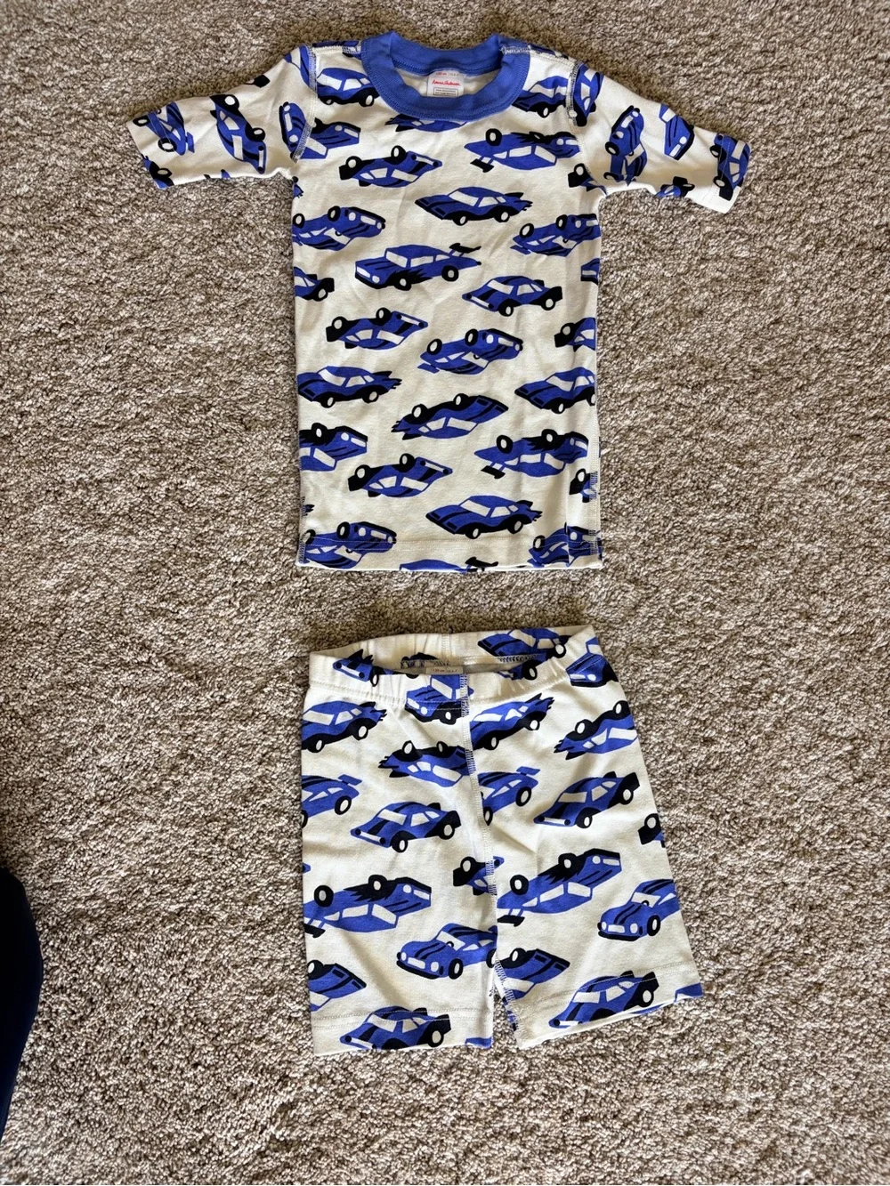 Hanna Andersson Blue Race Car Pajama Set / Short Sleeve Tee & Shorts